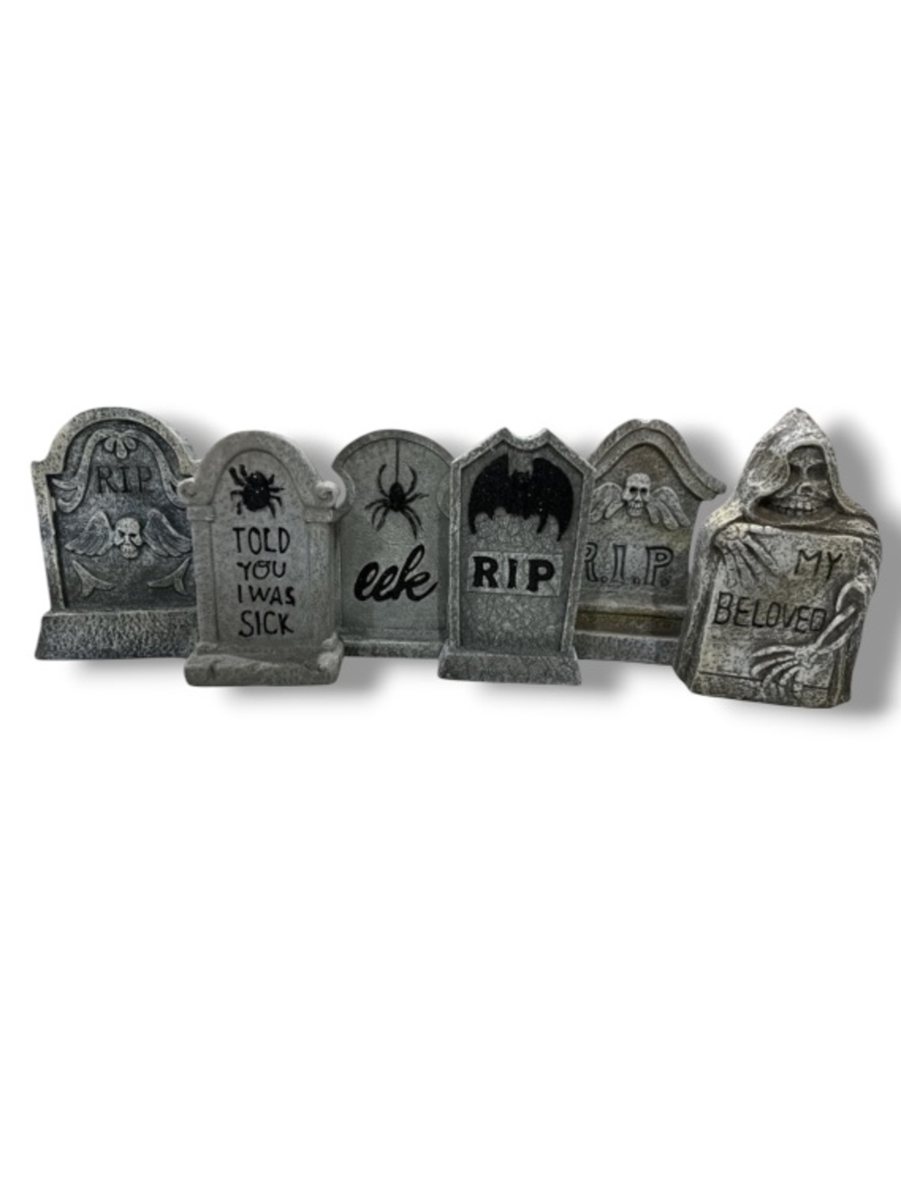Halloween Set of 6 Cemetery Tombstones Grim Reaper RIP Told You I Was Sick Grave